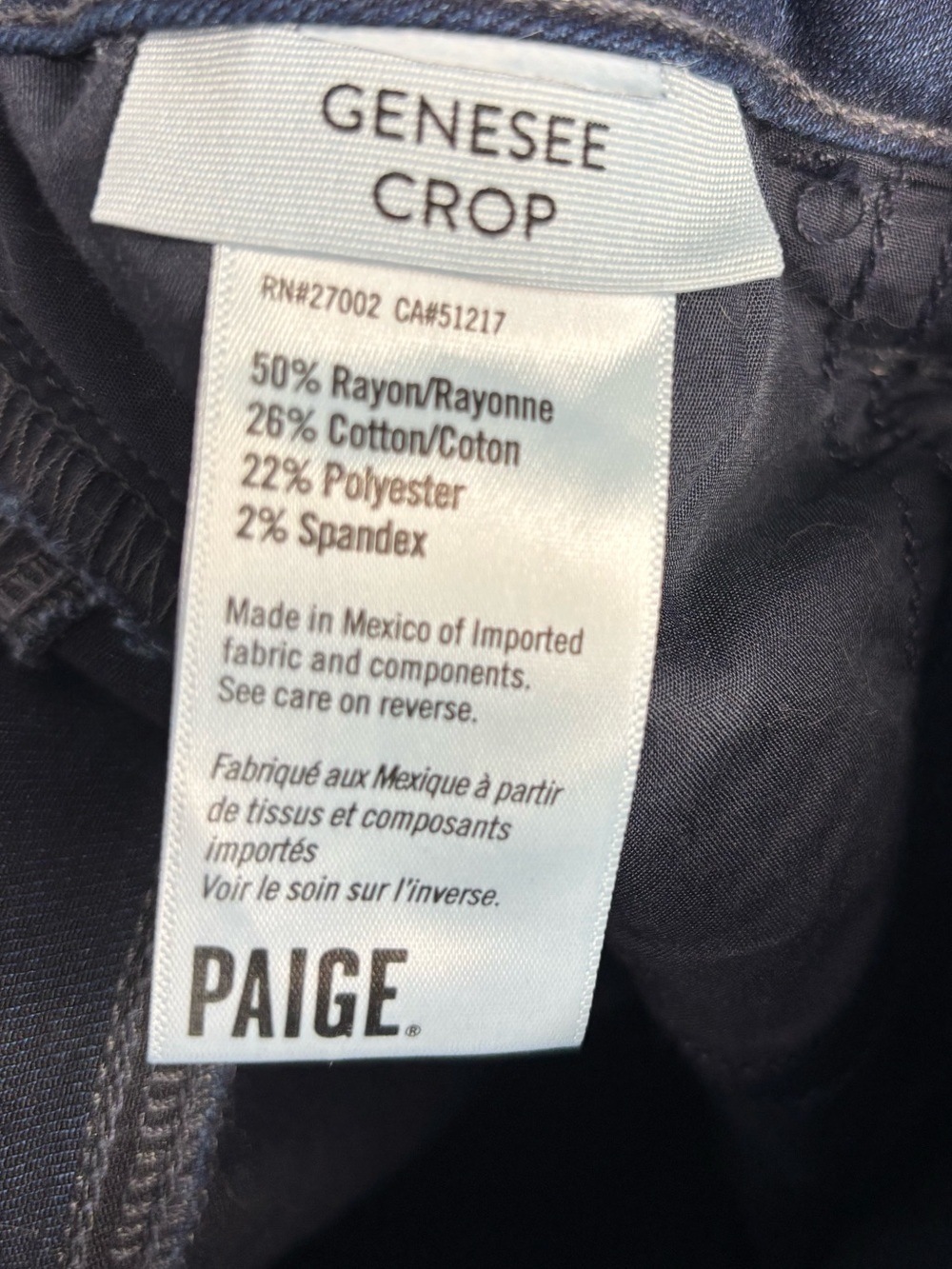 Paige Genesee Wide Leg Crop Jeans High Rise Dark Wash Elvira Size 32 Stretch - Picture 15 of 15
